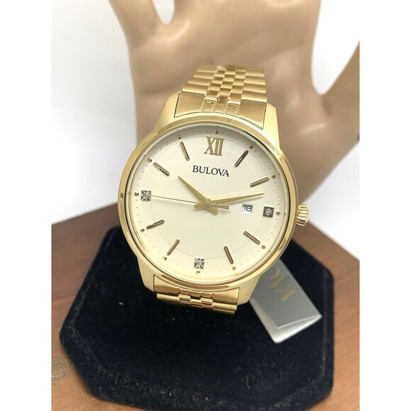 Bulova Men's Watch 97D125 Quartz Diamond Accent Gold Tone Stainless Steel 41mm - Picture 1 of 14